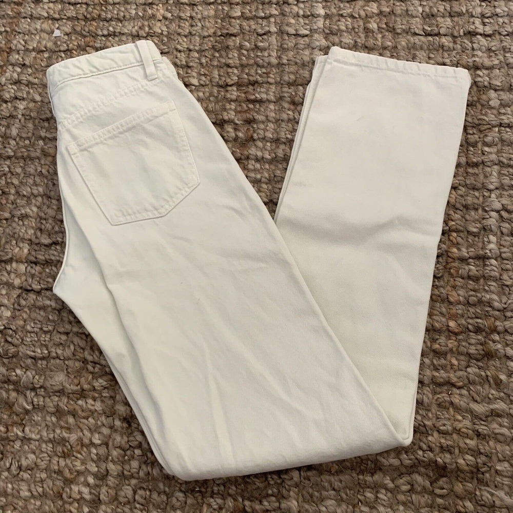 Zara Button Fly High Rise Straight Jeans Womens Sz 2 Beige Natural Denim Size 2 - Picture 5 of 8